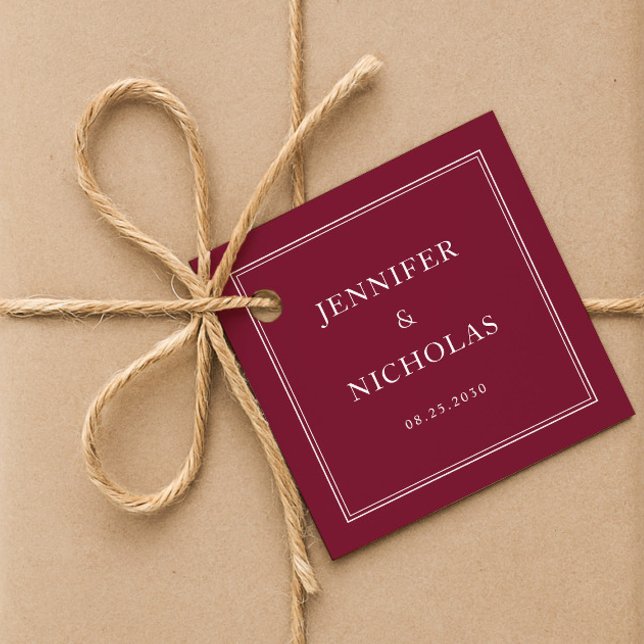 Elegant formell burgunderfärgad bröllop gåvor etiketter (Elegant Formal Burgundy Wedding Favor Tags)