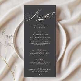 Elegant Formell Calligraphy Charcol Beige Bröllop Meny