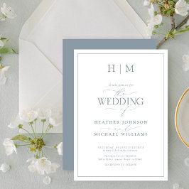 Elegant Formell Dusty Blue Calligraphy Bröllop Inbjudningar