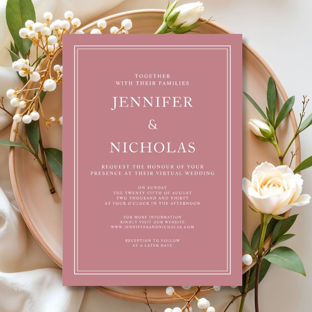 Elegant Formell Dusty Rosa Virtuellare Bröllop Inbjudningar (Elegant Formal Dusty Pink Virtual Wedding Invitation)