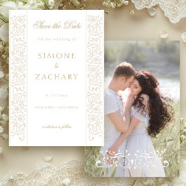 Elegant formell ecrù rullande kant vigselring spara datumet