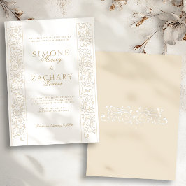 Elegant formell ecrù-rullbordsgräns bröllop inbjudningar
