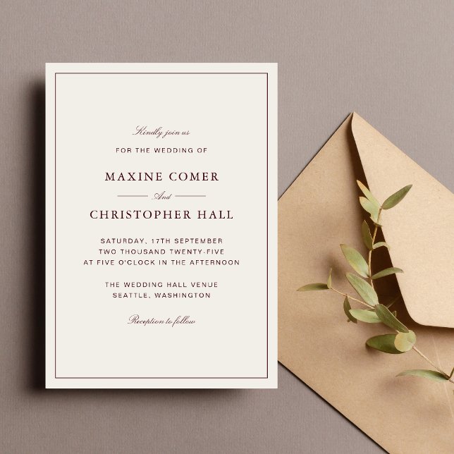 Elegant formell elfenbensvit & burgunderbröllop inbjudningar (Elegant ivory and burgundy wedding invitation sets a sophisticated tone for your celebration.)