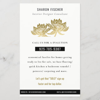 Elegant Formell Faux Guld Lotus Blommigt Business Flygblad