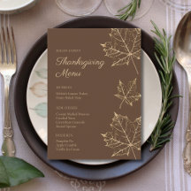 Elegant Formell Guld Löv Thanksgiving-meny