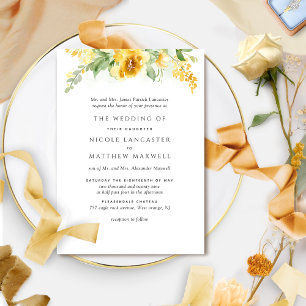 Elegant Formell Gult och Ochre Blommigt Bröllop Inbjudningar