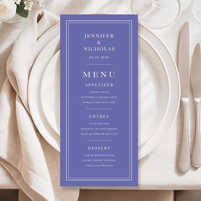 Elegant formell lila bröllop meny (Elegant Formal Purple Wedding Menu)
