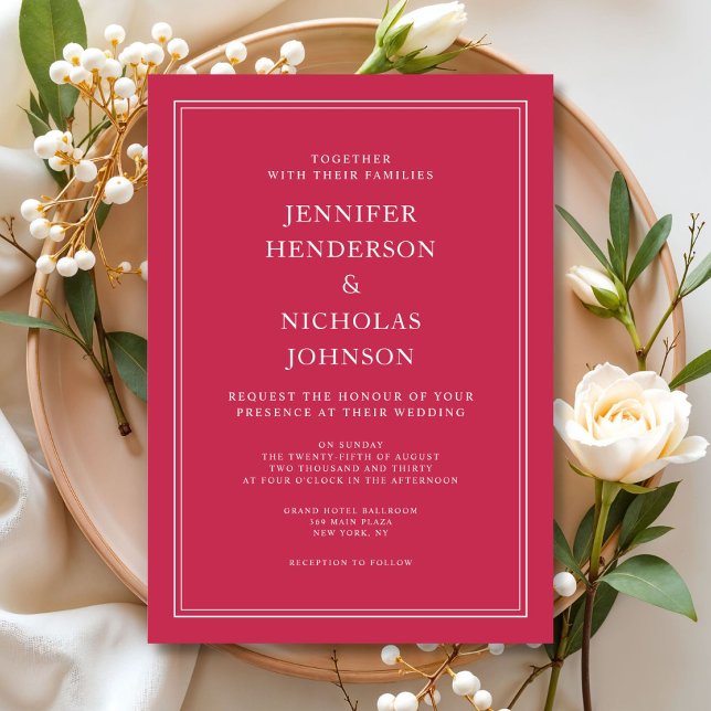 Elegant formell magenta röd bröllopsfest inbjudningar (Elegant Formal Magenta Red Wedding Invitation)