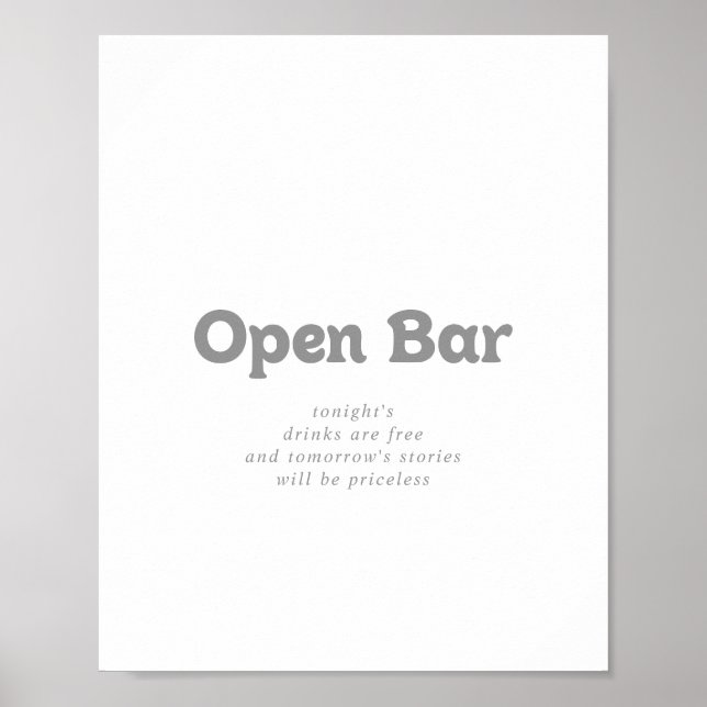 Elegant formell minimal bröllopsbar skylt med öppe (Framsidan)