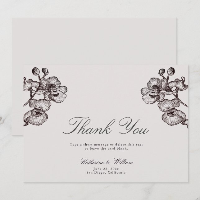 Elegant Formell Modern Classic Orchid Bläck 3 Bröl Tack Kort (Fram/baksida)