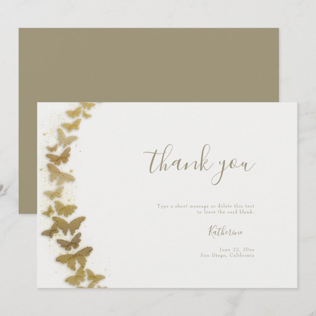 Elegant Formell Modern Guld Butterflies Boho Möhip Tack Kort (Fram/baksida)