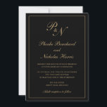 Elegant Formell Monogram Black och Guld Bröllop Inbjudningar<br><div class="desc">Traditionell bröllopsinbjudan till stil svart och faux guld med en enkel och klassisk design med dina två första monogram och namn i en elegant kalligrafi inuti ett tunt gräns. All inslag kan ändras i verktyg för designredigering. Dessa inbjudningar från elegant bröllop är perfekt för ett formellt bröllop.</div>
