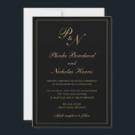 Elegant Formell Monogram Black och Guld Bröllop Inbjudningar<br><div class="desc">Traditionell bröllopsinbjudan till stil svart och faux guld med en enkel och klassisk design med dina två första monogram och namn i en elegant kalligrafi inuti ett tunt gräns. All inslag kan ändras i verktyg för designredigering. Dessa inbjudningar från elegant bröllop är perfekt för ett formellt bröllop.</div>