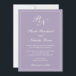 Elegant Formell Monogram Dusty Lila Bröllop Inbjudningar<br><div class="desc">Traditionell lila med damm i stil/bröllopsinbjudan med lavender med en enkel och klassisk design med dina två första monogram och namn i en elegant-kalligrafi inuti ett tunt gräns. All inslag kan ändras i verktyg för designredigering. Dessa inbjudningar från elegant bröllop är perfekt för ett formellt bröllop.</div>