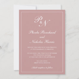 Elegant Formell Monogram Dusty Ro Rosa Bröllop Inbjudningar
