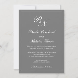 Elegant Formell monogram Enkel Grått Bröllop Inbjudningar