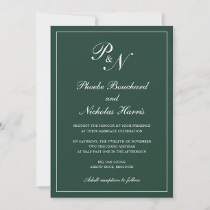 Elegant Formell Monogram Forest Grönt Bröllop Inbjudningar