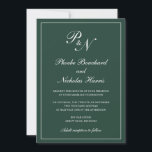 Elegant Formell Monogram Forest Grönt Bröllop Inbjudningar<br><div class="desc">Traditionell bröllopsinbjudan till grönten i stil med en enkel och klassisk design med dina två första monogram och namn i en elegant-kalligrafi inuti ett tunt gräns. All inslag kan ändras i verktyg för designredigering. Dessa inbjudningar från elegant bröllop är perfekt för ett formellt bröllop.</div>