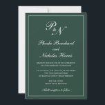 Elegant Formell Monogram Forest Grönt Bröllop Inbjudningar<br><div class="desc">Traditionell bröllopsinbjudan till grönten i stil med en enkel och klassisk design med dina två första monogram och namn i en elegant-kalligrafi inuti ett tunt gräns. All inslag kan ändras i verktyg för designredigering. Dessa inbjudningar från elegant bröllop är perfekt för ett formellt bröllop.</div>
