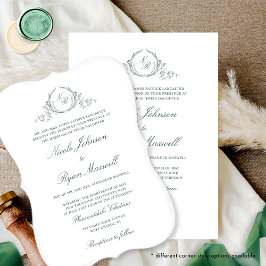 Elegant Formell Monogram Grönt Bröllop Inbjudningar