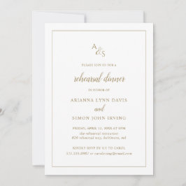 Elegant Formell Monogram Guld Rehearsal Middag Inbjudningar
