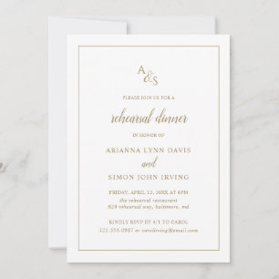 Elegant Formell Monogram Guld Rehearsal Middag Inbjudningar