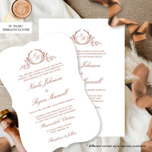 Elegant Formell Monogram Mörk Terracotta Bröllop Inbjudningar