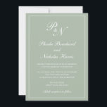 Elegant Formell Monogram Sage Grönt Bröllop Inbjudningar<br><div class="desc">Traditionell bröllopsinbjudan till grönten i stil med en enkel och klassisk design med dina två första monogram och namn i en elegant-kalligrafi inuti ett tunt gräns. All inslag kan ändras i verktyg för designredigering. Dessa inbjudningar från elegant bröllop är perfekt för ett formellt bröllop.</div>