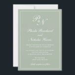 Elegant Formell Monogram Sage Grönt Bröllop Inbjudningar<br><div class="desc">Traditionell bröllopsinbjudan till grönten i stil med en enkel och klassisk design med dina två första monogram och namn i en elegant-kalligrafi inuti ett tunt gräns. All inslag kan ändras i verktyg för designredigering. Dessa inbjudningar från elegant bröllop är perfekt för ett formellt bröllop.</div>