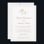Elegant Formell Monogram Traditional Guld Bröllop Inbjudningar<br><div class="desc">Traditionell bröllopsinbjudan till stil faux guld med en enkel och klassisk design med dina två första monogram och namn i en elegant kalligrafi inuti ett tunt gräns. All inslag kan ändras i verktyg för designredigering. Dessa inbjudningar från elegant bröllop är perfekt för ett formellt bröllop.</div>