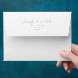 Elegant Formell Powder Blue Script Bröllop Adress