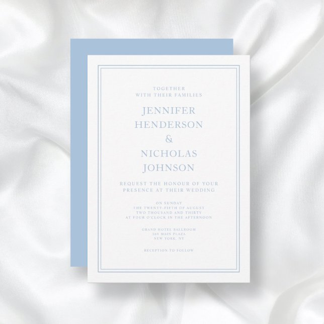 Elegant formell pudderblå bröllopsfest inbjudningar (Front/Back Elegant Formal Blue Wedding Invitation)