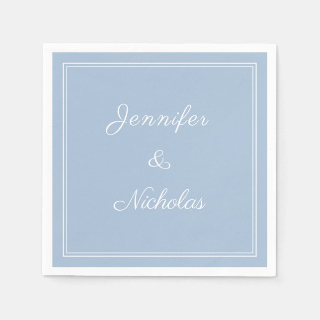 Elegant formell pudrerad blå script bröllop pappersservett (Framsidan)