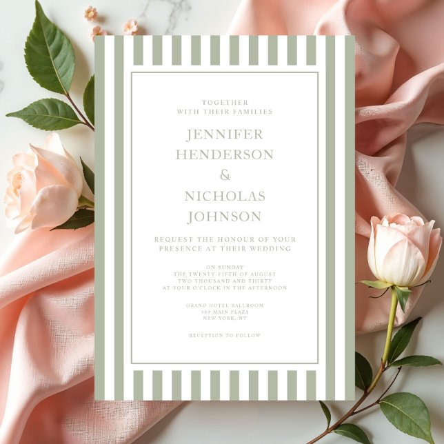 Elegant formell randig bröllop i salviagrönt inbjudningar (Elegant Formal Stripes Sage Green Wedding Invitation
)