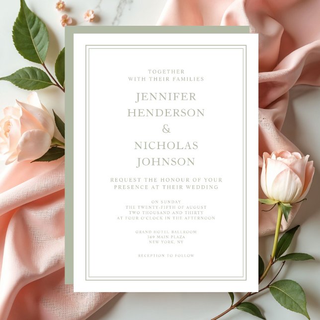 Elegant Formell Sage Grönt Bröllop Inbjudningar (Elegant Formal Sage Green Wedding Invitation)