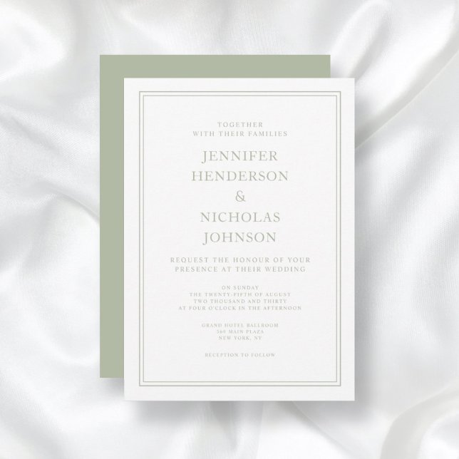 Elegant Formell Sage Grönt Bröllop Inbjudningar (Elegant Formal Sage Green Wedding Invitation)