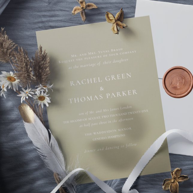 Elegant Formell Sage Minimalist Monogram Bröllop Inbjudningar (Elegant Formal Sage Minimalist Monogram Wedding Invitation)