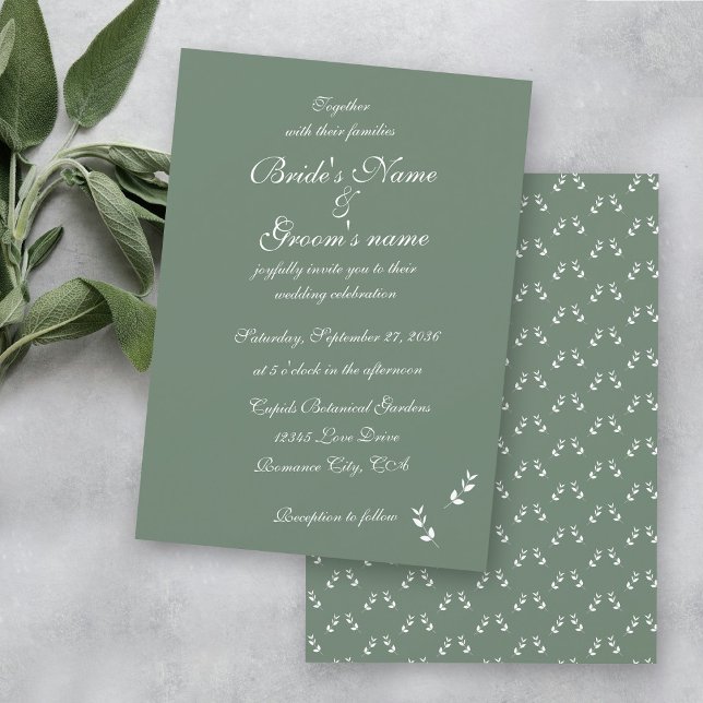 Elegant Formell Sage Oliv grönt skript Bröllop Inbjudningar (Elegant Formal Sage Olive Green Script Wedding Invitation)