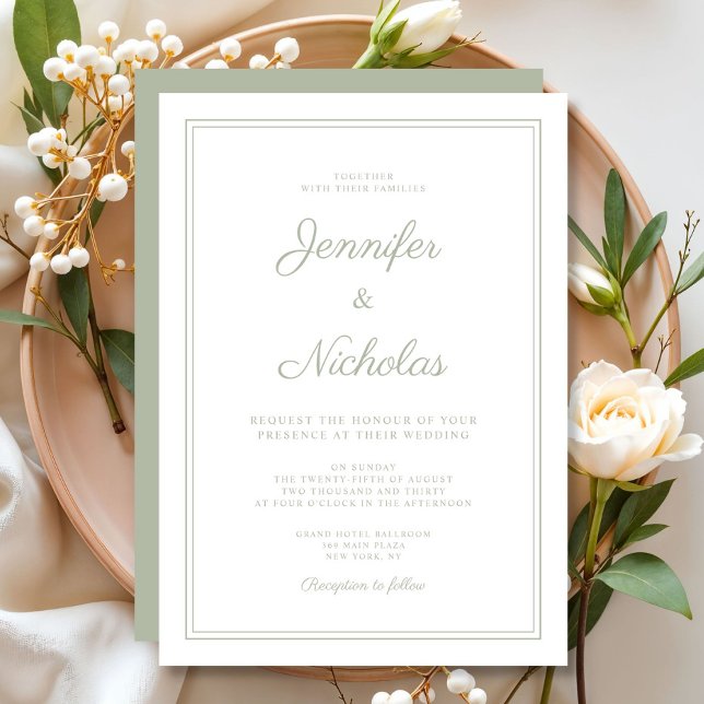 Elegant formell salvia grön script bröllop inbjudningar (Elegant Formal Sage Green Script Wedding Invitation)