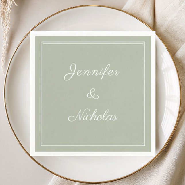 Elegant formell salvia grön script bröllop pappersservett (Elegant Formal Sage Green Script Wedding Napkins)