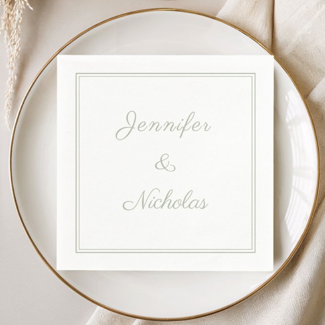 Elegant formell salviagrön scriptbröllop pappersservett (Elegant Formal Sage Green Script Wedding Napkins)