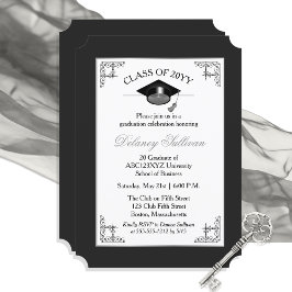Elegant Formell Silver College Graduation Party Inbjudningar
