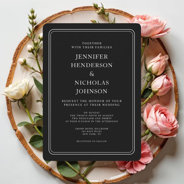 Elegant formell svart bröllopsfest inbjudningar (Elegant Formal Black Wedding Invitation)