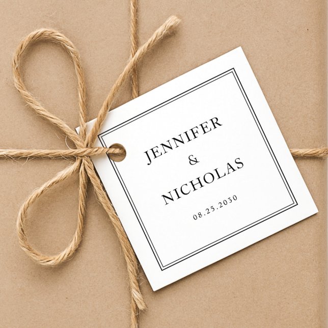 Elegant formell svart och vit bröllopsfest gåvor etiketter (Elegant Formal Black And White Wedding Favor Tags)