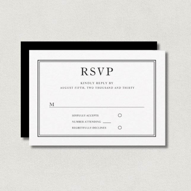 Elegant formell svart vit bröllops-RSVP OSA Kort (Elegant Formal Black White Wedding RSVP)