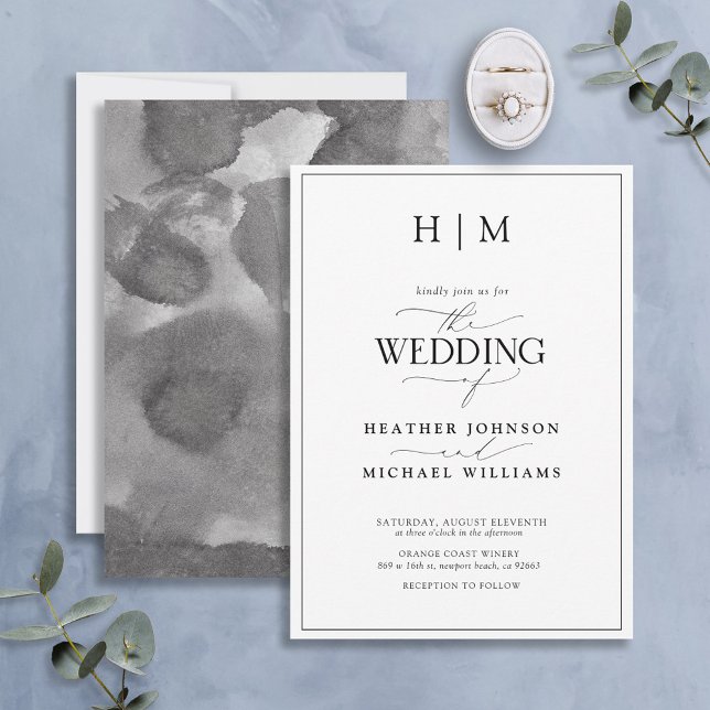 Elegant Formell svartvit kalligrafi Bröllop Inbjudningar (Skapare uppladdad)