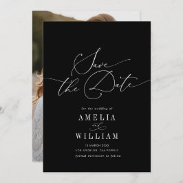 elegant formell svartvitt bröllop spara datumet