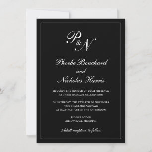 Elegant Formell traditionell monogram svart Bröllo Inbjudningar