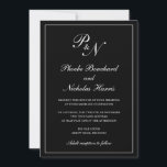 Elegant Formell traditionell monogram svart Bröllo Inbjudningar<br><div class="desc">Traditionell svart bröllopsinbjudan från stil med en enkel och klassisk design med dina två första monogram och namn i en elegant kalligrafi inuti ett tunt gräns. All inslag kan ändras i verktyg för designredigering. Dessa inbjudningar från elegant bröllop är perfekt för ett formellt bröllop.</div>