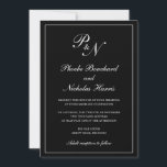 Elegant Formell traditionell monogram svart Bröllo Inbjudningar<br><div class="desc">Traditionell svart bröllopsinbjudan från stil med en enkel och klassisk design med dina två första monogram och namn i en elegant kalligrafi inuti ett tunt gräns. All inslag kan ändras i verktyg för designredigering. Dessa inbjudningar från elegant bröllop är perfekt för ett formellt bröllop.</div>